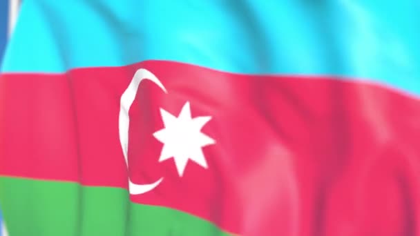 Flying national flag of Azerbaijan close-up, loopable 3D animación — Vídeo de stock