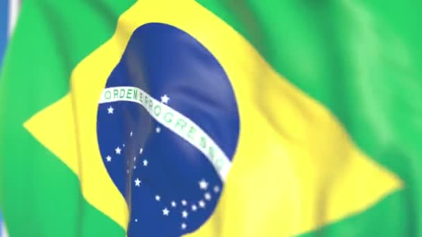 Ondeando la bandera nacional de Brasil de cerca, animación 3D loopable — Vídeo de stock