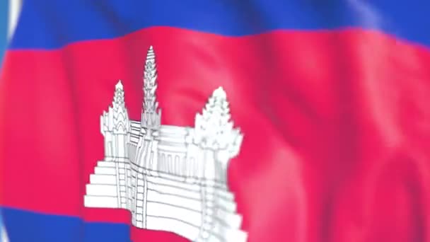 Flying national flag of Cambodia close-up, loopable 3D animación — Vídeo de stock