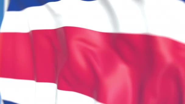 Pływające flagi narodowej Kostaryki zbliżenie, zapętlenia animacji 3D — Wideo stockowe