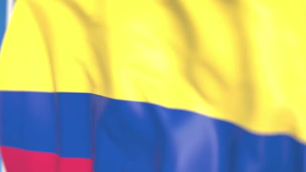 Pływające flagi narodowej Kolumbii zbliżenie, zapętlenia animacji 3D — Wideo stockowe