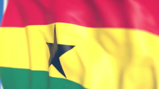 Flying national flag of Ghana close-up, loopable 3D animación — Vídeo de stock