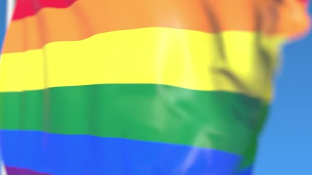 Schwenken Regenbogen Homosexuell Stolz Flagge Nahaufnahme, loopable 3D-Animation — Stockvideo