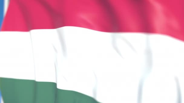 Flying national flag of Hungary close-up, loopable 3D animación — Vídeo de stock