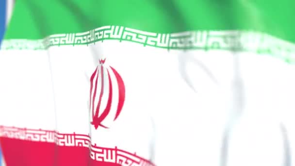 Ondeando la bandera nacional de Irán de cerca, animación en 3D loopable — Vídeo de stock