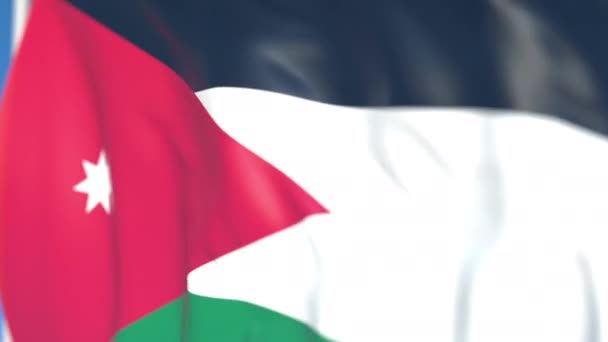Flying national flag of Jordan close-up, loopable 3D animación — Vídeo de stock