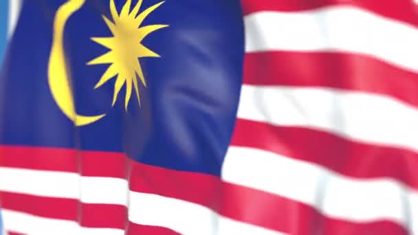 Flying nationella flaggan i Malaysia närbild, loopable 3D animation — Stockvideo