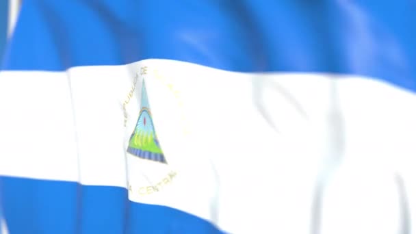 Bandera nacional voladora de Nicaragua de cerca, animación 3D en bucle — Vídeos de Stock