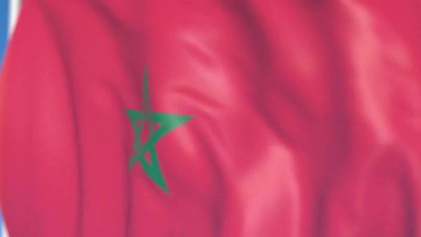 모로코 클로즈업, 반복 가능한 3D 애니메이션의 국기를 흔드는 — 비디오