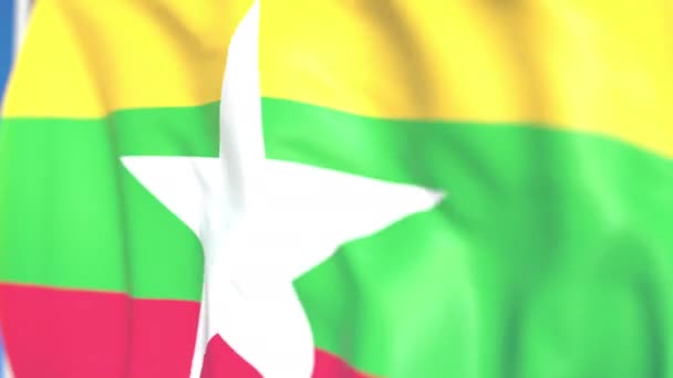 Sventolando bandiera nazionale del Myanmar primo piano, animazione 3D loop — Video Stock