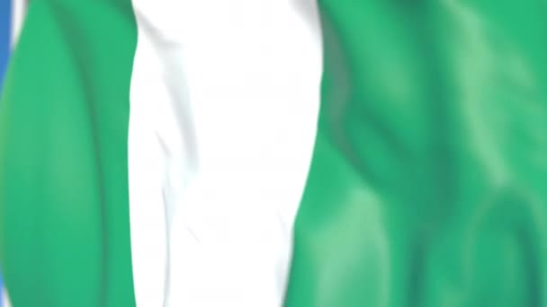 Размахивание национальным флагом Нигерии крупным планом, зацикленная 3D анимация — стоковое видео
