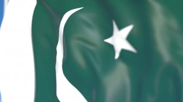 Bandiera nazionale volante del Pakistan primo piano, animazione 3D richiudibile — Video Stock