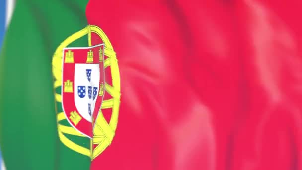Ondeando la bandera nacional de Portugal de cerca, animación en 3D loopable — Vídeos de Stock