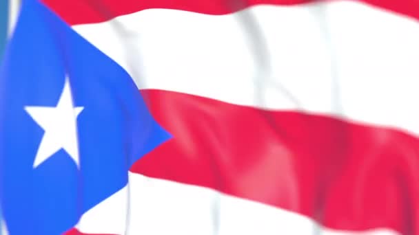 Размахивая национальным флагом Пуэрто-Рико крупным планом, зацикленная 3D анимация — стоковое видео