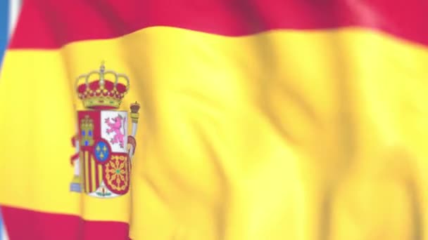 Bandera nacional voladora de España primer plano, animación 3D en bucle — Vídeo de stock