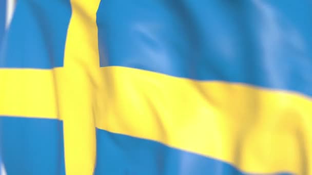 Flying national flag of Sweden close-up, loopable 3D animación — Vídeo de stock