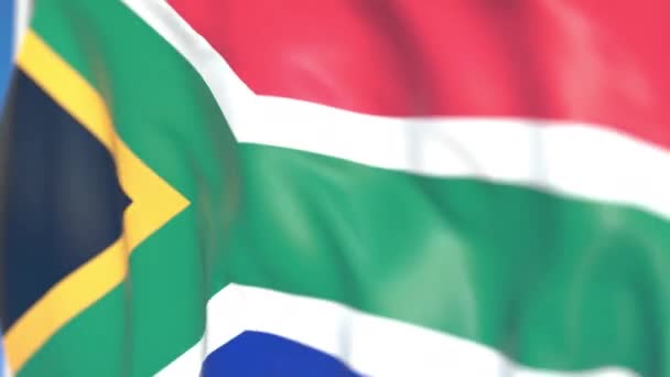 Bandiera nazionale volante del Sudafrica primo piano, animazione 3D richiudibile — Video Stock