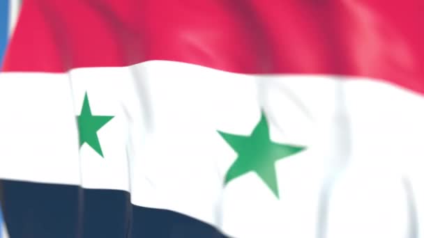 Размахивание национальным флагом Сирии крупным планом, зацикленная 3D анимация — стоковое видео