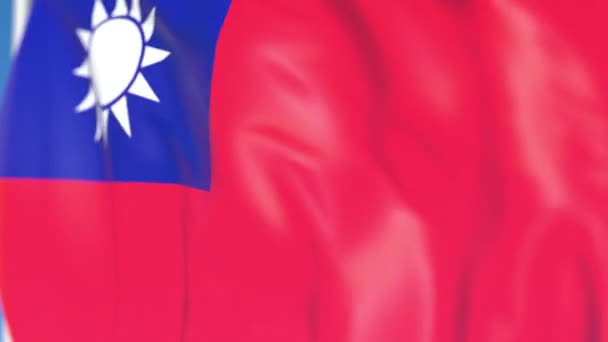 Размахивание национальным флагом Тайваня крупным планом, зацикленная 3D анимация — стоковое видео