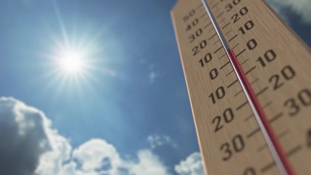 Outdoor thermometer bereikt 35 35 graden Celsius. Weersvoorspelling gerelateerde 3D animatie — Stockvideo