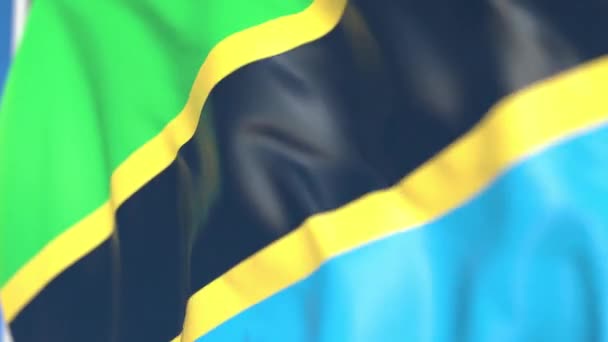 Flying national flag of Tanzania close-up, loopable 3D animation — Stock Video