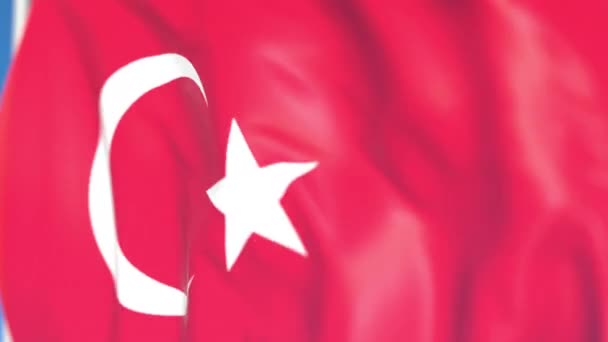 Развевающийся национальный флаг Турции крупным планом, зацикленная 3D анимация — стоковое видео