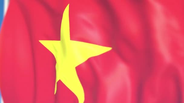 Літаючий Національний прапор В'єтнаму крупним планом, неспралута 3D анімація — стокове відео