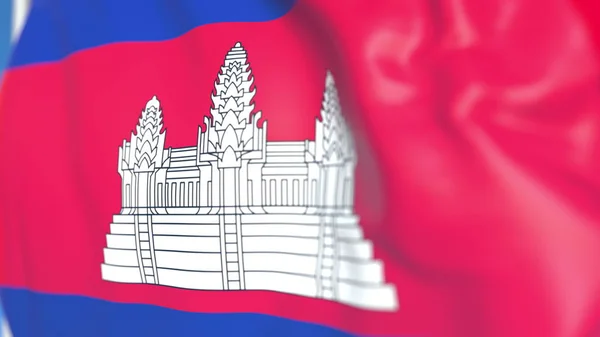 Bandeira nacional hasteada do Camboja close-up, renderização 3D — Fotografia de Stock