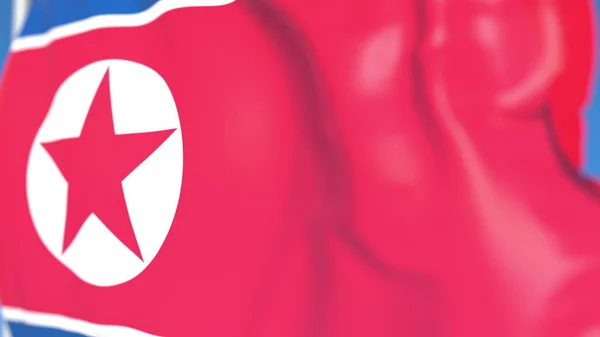 북한 클로즈업, 3D 렌더링의 국기를 흔드는 — 스톡 사진