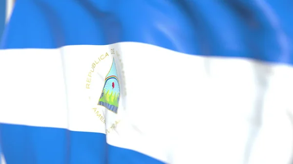 Vliegende nationale vlag van Nicaragua close-up, 3D rendering — Stockfoto