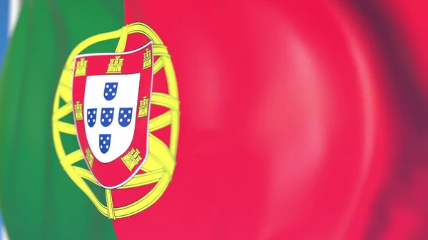 Ondeando la bandera nacional de Portugal de cerca, renderizado 3D —  Fotos de Stock