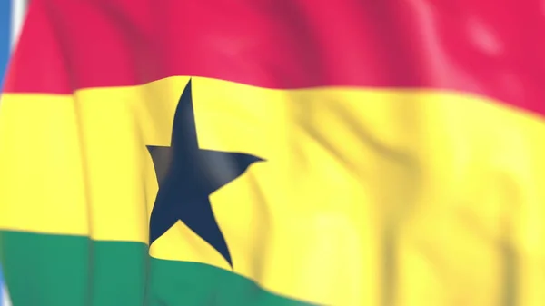 Flying National Flag of Ghana närbild, 3D-rendering — Stockfoto