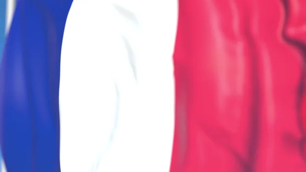 Bandiera nazionale volante della Francia primo piano, rendering 3D — Foto Stock