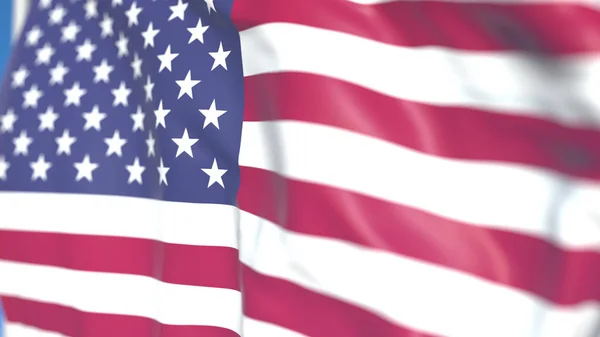 Amerika Birleşik Devletleri yakın çekim, 3d render ulusal bayrağı sallayarak — Stok fotoğraf