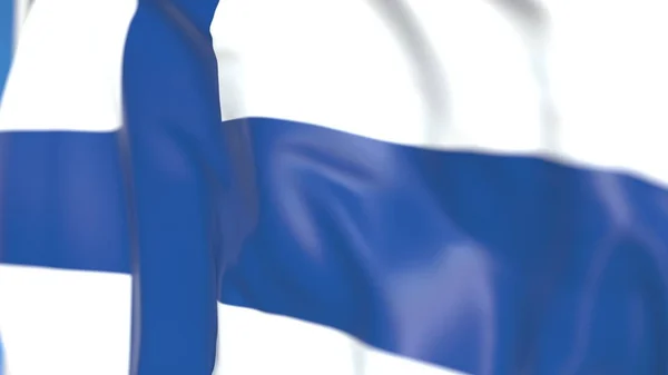 Bandera nacional voladora de Finlandia primer plano, renderizado en 3D —  Fotos de Stock