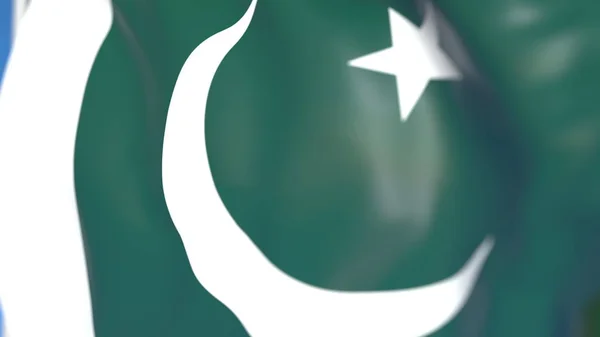 Pływające flagi narodowej Pakistanu zbliżenie, renderowanie 3D — Zdjęcie stockowe