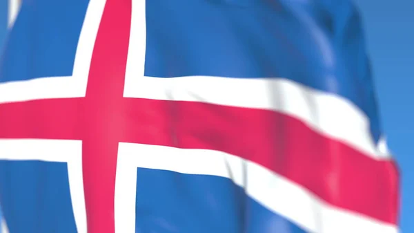 Pływające flagi narodowej Islandii zbliżenie, renderowanie 3D — Zdjęcie stockowe