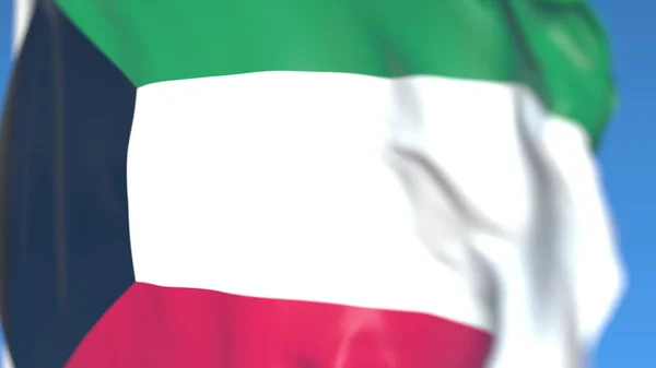 Bandeira nacional hasteada do Kuwait close-up, renderização 3D — Fotografia de Stock