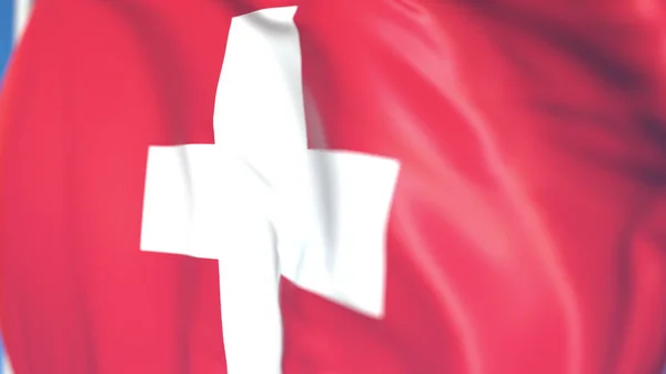 Acenando bandeira nacional da Suíça close-up, renderização 3D — Fotografia de Stock