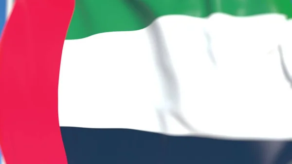 Розмахуючи Національний прапор Об'єднаних Арабських Еміратів ОАЕ Крупний план, 3D-рендерінг — стокове фото