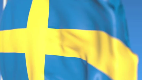 Flying Sveriges flagga närbild, 3D-rendering — Stockfoto