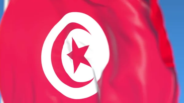 Flying national flag of Tunisia close-up, 3D rendering — Stock Photo, Image