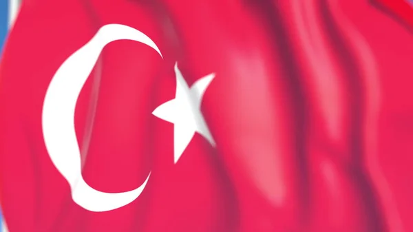 Bandeira nacional voadora da Turquia close-up, renderização 3D — Fotografia de Stock