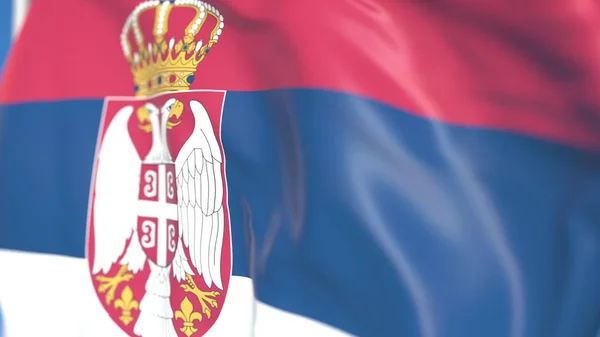 Zwaaiende nationale vlag van Servië close-up, 3D rendering — Stockfoto