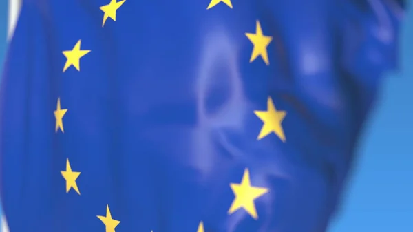 Размахивание национальным флагом Европейского Союза крупным планом, 3D рендеринг — стоковое фото
