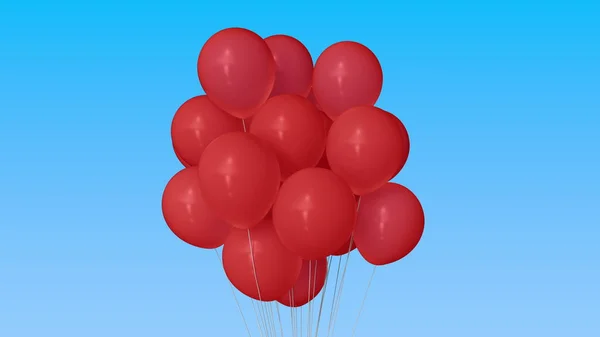 Um bando de balões de hélio vermelho. Renderização 3D — Fotografia de Stock