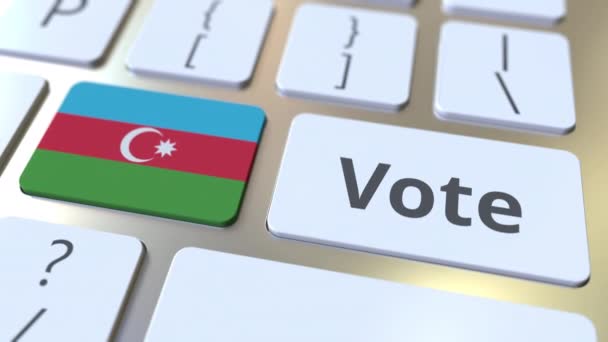 VOTE texto e bandeira do Azerbaijão nos botões no teclado do computador. Eleição relacionado animação 3D conceitual — Vídeo de Stock