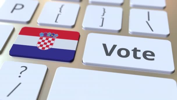 VOTER le texte et le drapeau de la Croatie sur les boutons du clavier de l'ordinateur. Animation 3D conceptuelle liée aux élections — Video