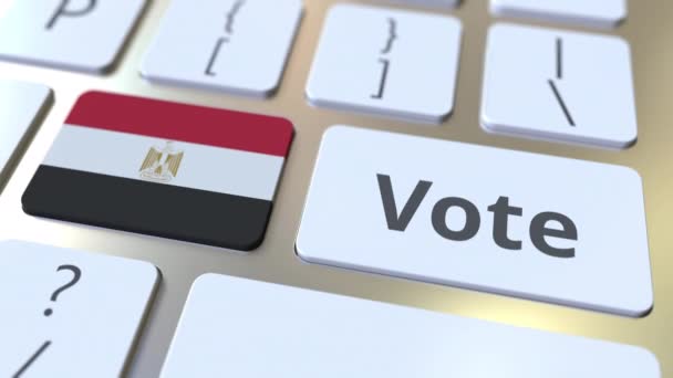 Stem tekst en vlag van Egypte op de knoppen op het toetsenbord van de computer. Verkiezings gerelateerde conceptuele 3D-animatie — Stockvideo