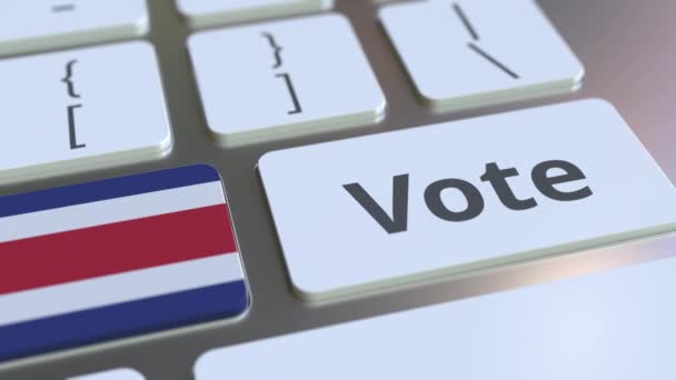 VOTA testo e bandiera della Costa Rica sui pulsanti sulla tastiera del computer. Animazione concettuale 3D relativa alle elezioni — Video Stock
